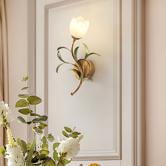 Floral Brass-Finish Wall Sconce - 1 Head