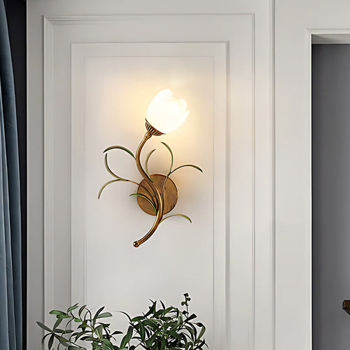 Floral Brass-Finish Wall Sconce