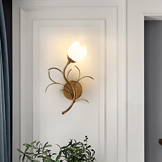 Floral Brass-Finish Wall Sconce - 1 Head