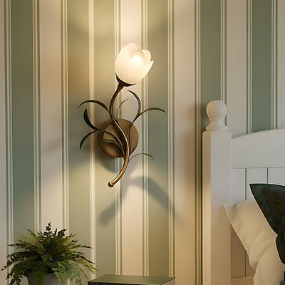 Floral Brass-Finish Wall Sconce - 1 Head