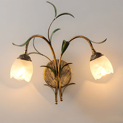 Floral Brass-Finish Wall Sconce - 2 Heads