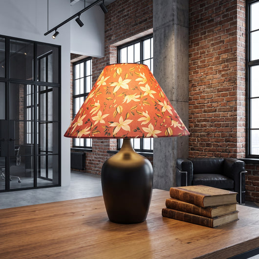 Floral Fabric Shade Bedside Table Lamp - Magnolia Red [Black Version]