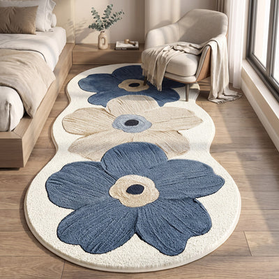 Floral Irregular Shape Bedroom Rug - Blue