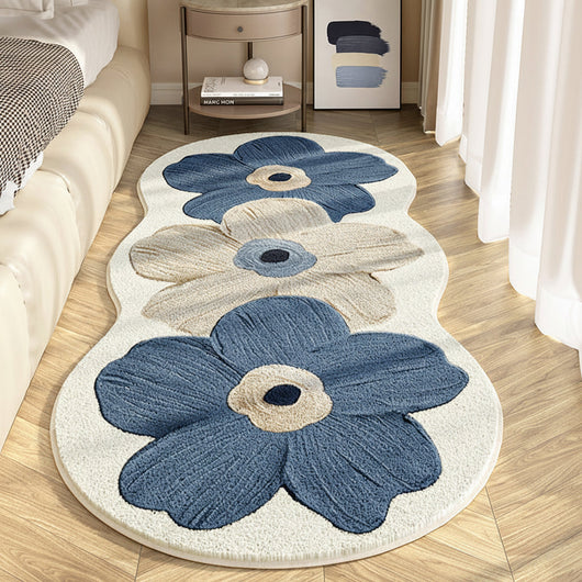 Floral Irregular Shape Bedroom Rug - Blue