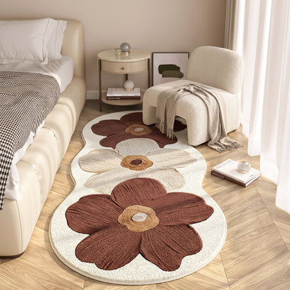 Floral Irregular Shape Bedroom Rug - Brown