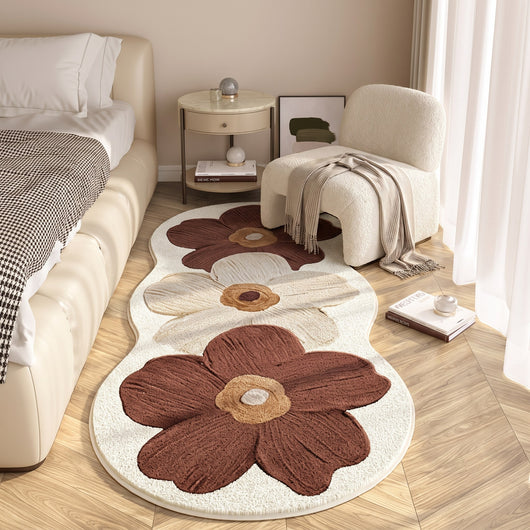 Floral Irregular Shape Bedroom Rug - Brown