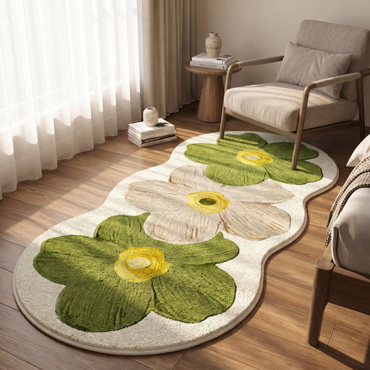 Floral Irregular Shape Bedroom Rug - Green