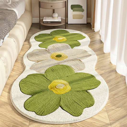 Floral Irregular Shape Bedroom Rug - Green