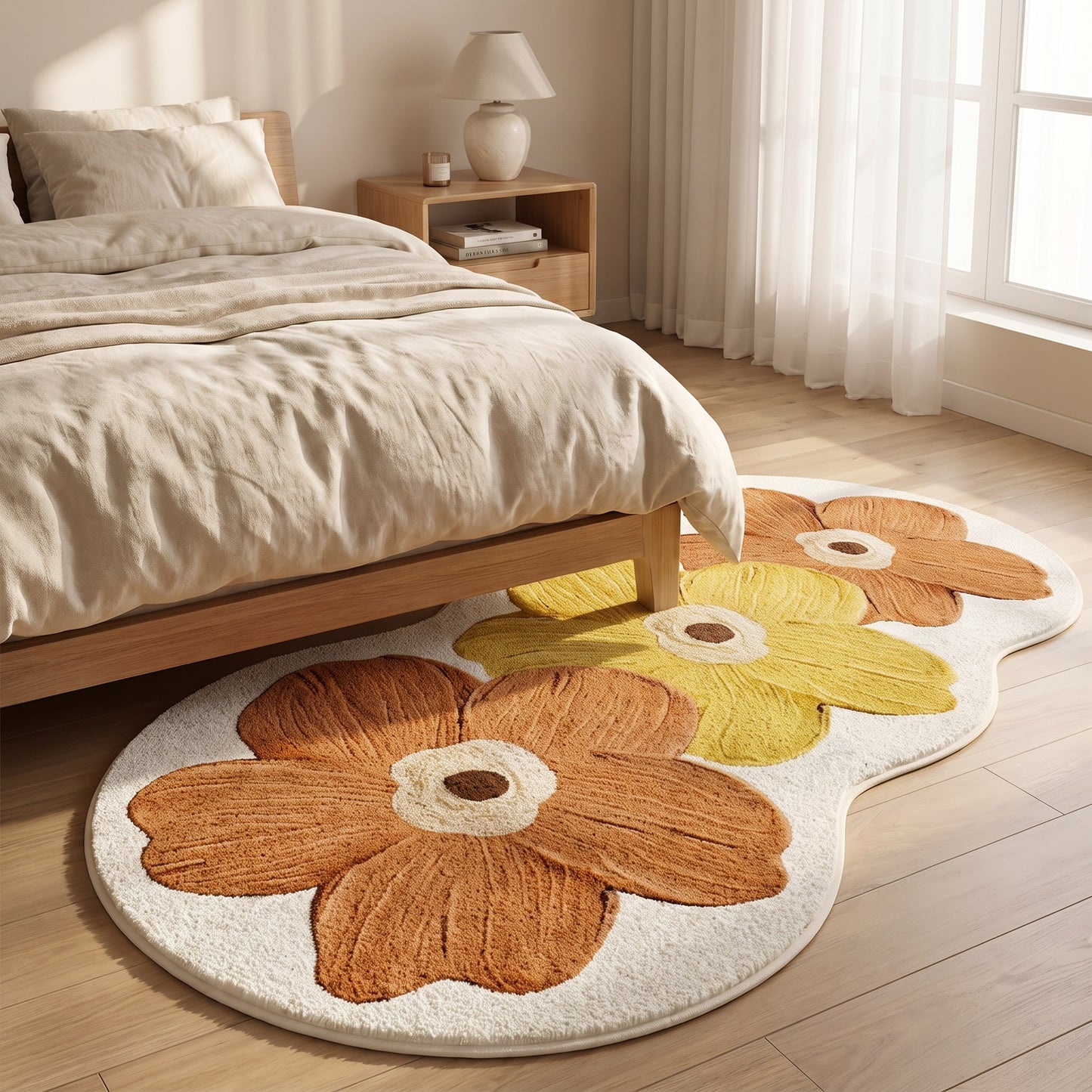 Floral Irregular Shape Bedroom Rug - Orange