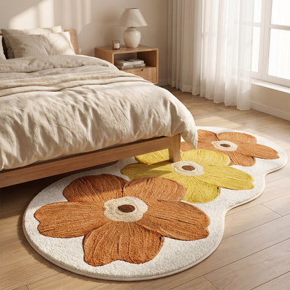 Floral Irregular Shape Bedroom Rug - Orange