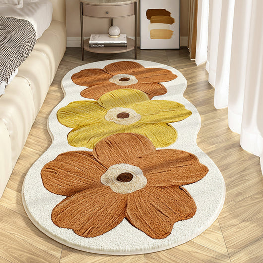 Floral Irregular Shape Bedroom Rug - Orange