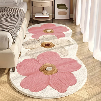 Floral Irregular Shape Bedroom Rug - Pink