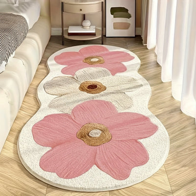 Floral Irregular Shape Bedroom Rug - Pink