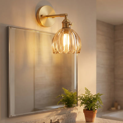 Fluted Glass Brass Wall Sconce