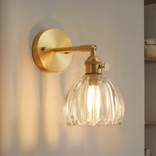 Fluted Glass Brass Wall Sconce