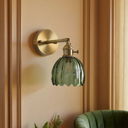 Fluted Glass Brass Wall Sconce