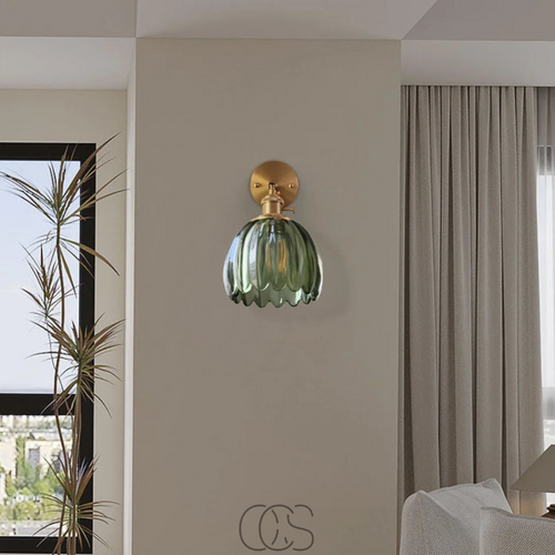 Fluted Glass Brass Wall Sconce