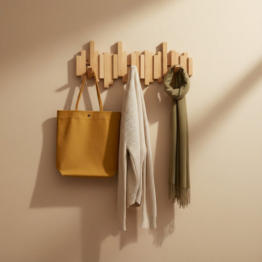 Foldable Wooden Piano Wall-Mounted Coat Rack - Beige