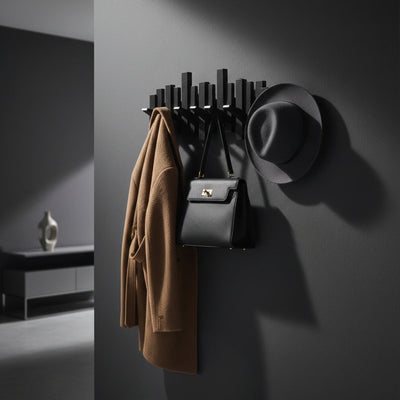 Foldable Wooden Piano Wall-Mounted Coat Rack - Zwart