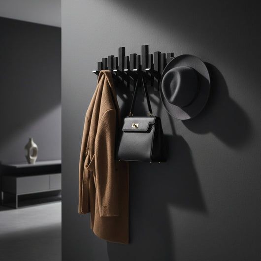 Foldable Wooden Piano Wall-Mounted Coat Rack - Zwart