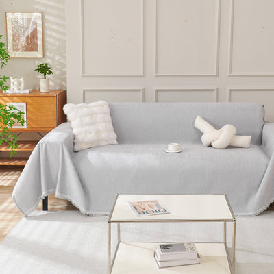 Fringed Woven Sofa Cover Throw - Soft Grey