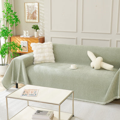 Fringed Woven Sofa Cover Throw - Subtle Green
