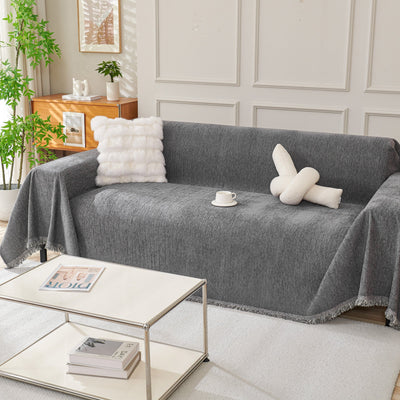 Fringed Woven Sofa Cover Throw - Dark Grey