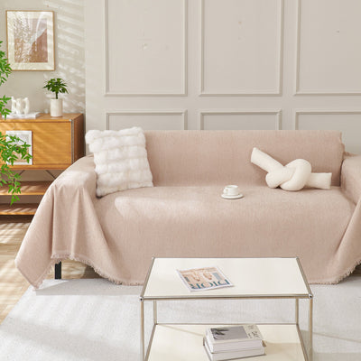 Fringed Woven Sofa Cover Throw - Baby Soft Pink