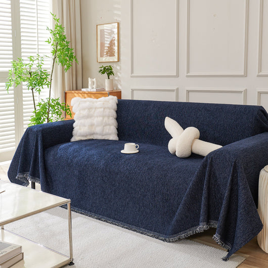 Fringed Woven Sofa Cover Throw - Navy Blue