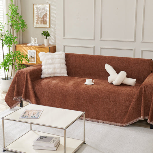 Fringed Woven Sofa Cover Throw - Sepia Brown