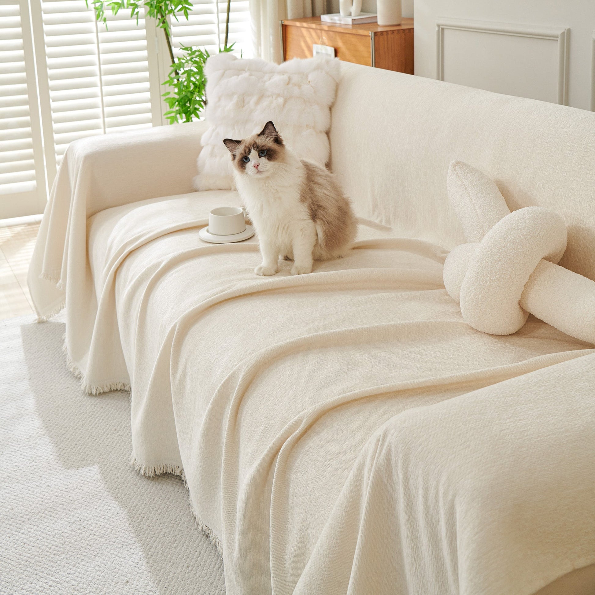 Fringed Woven Sofa Cover Throw