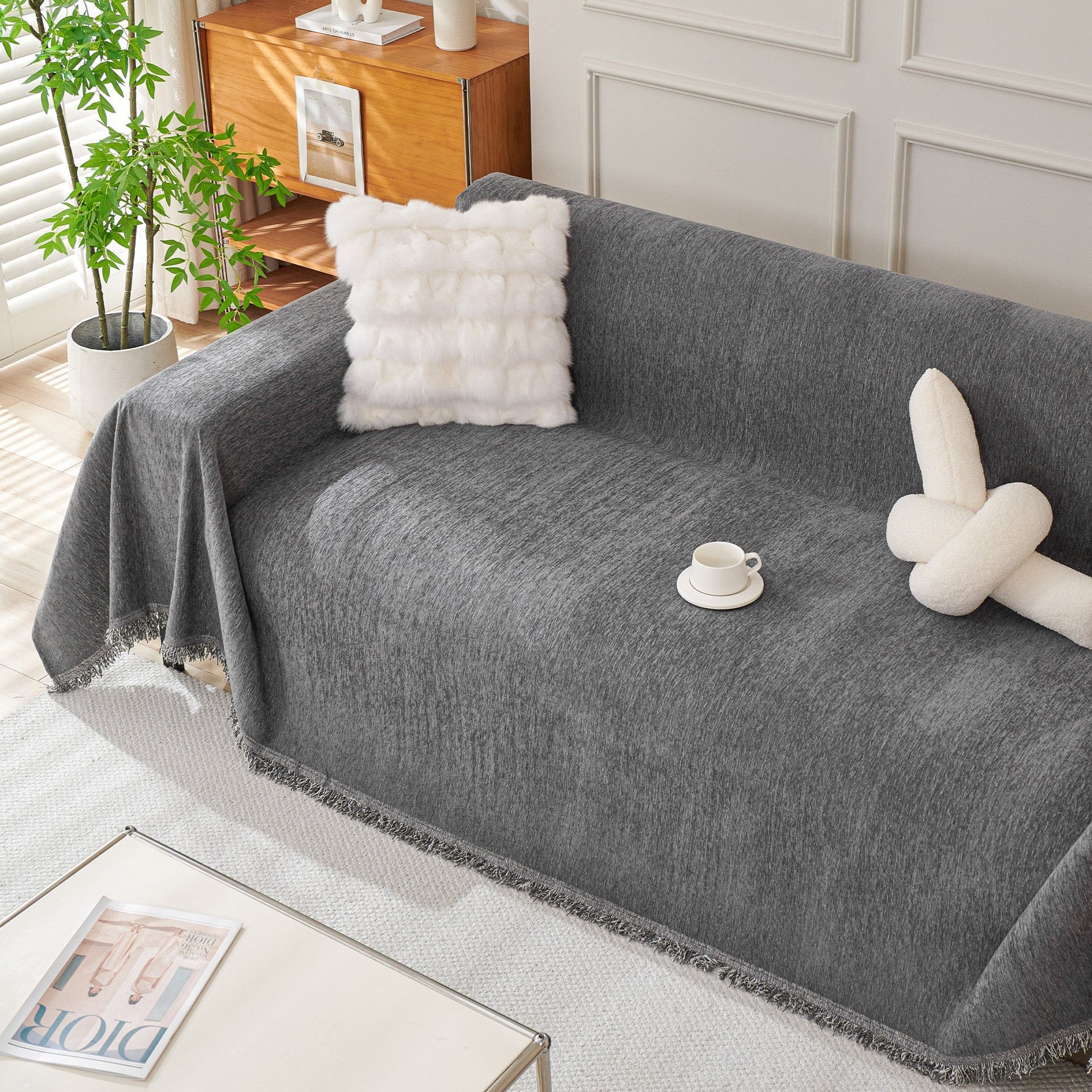 Fringed Woven Sofa Cover Throw