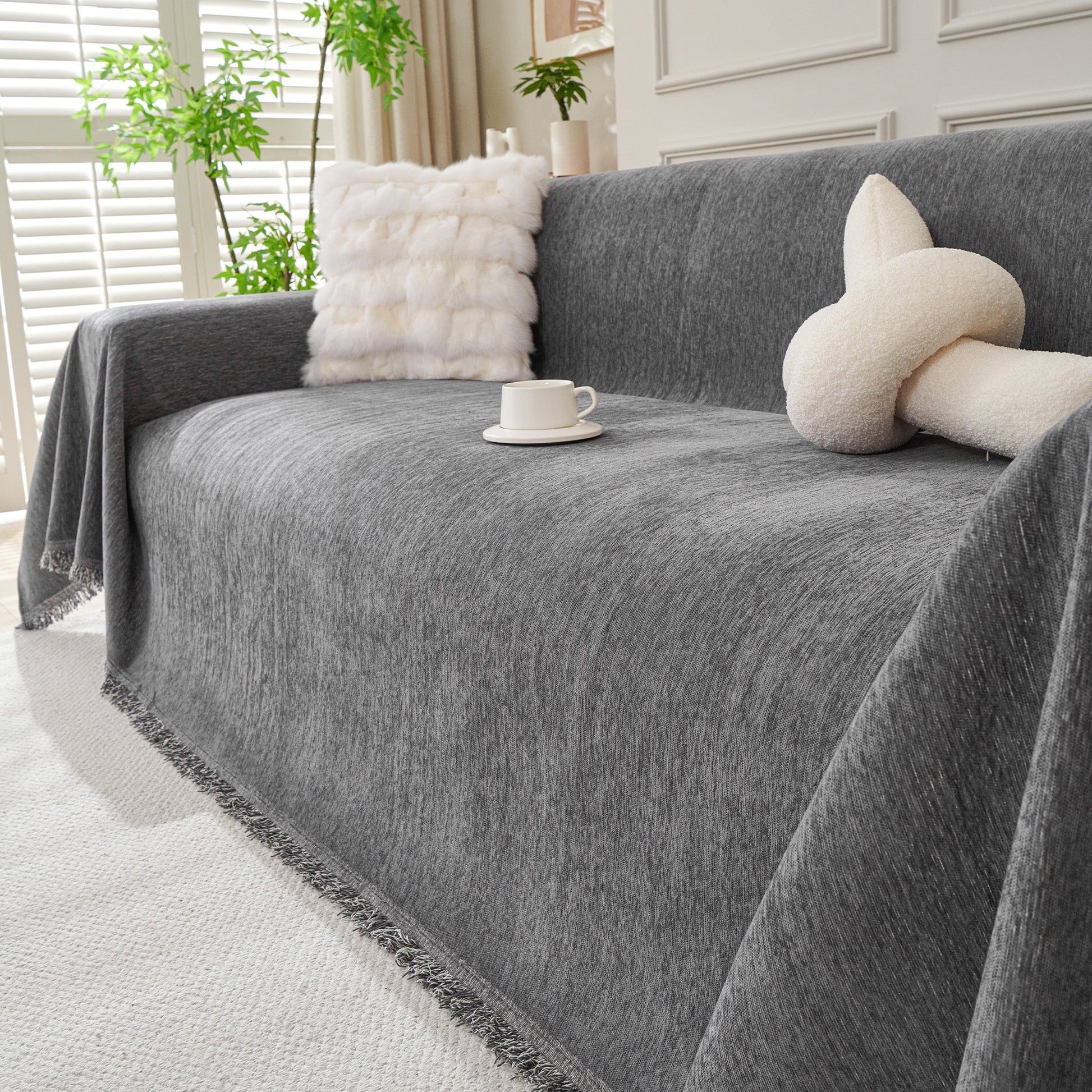 Fringed Woven Sofa Cover Throw