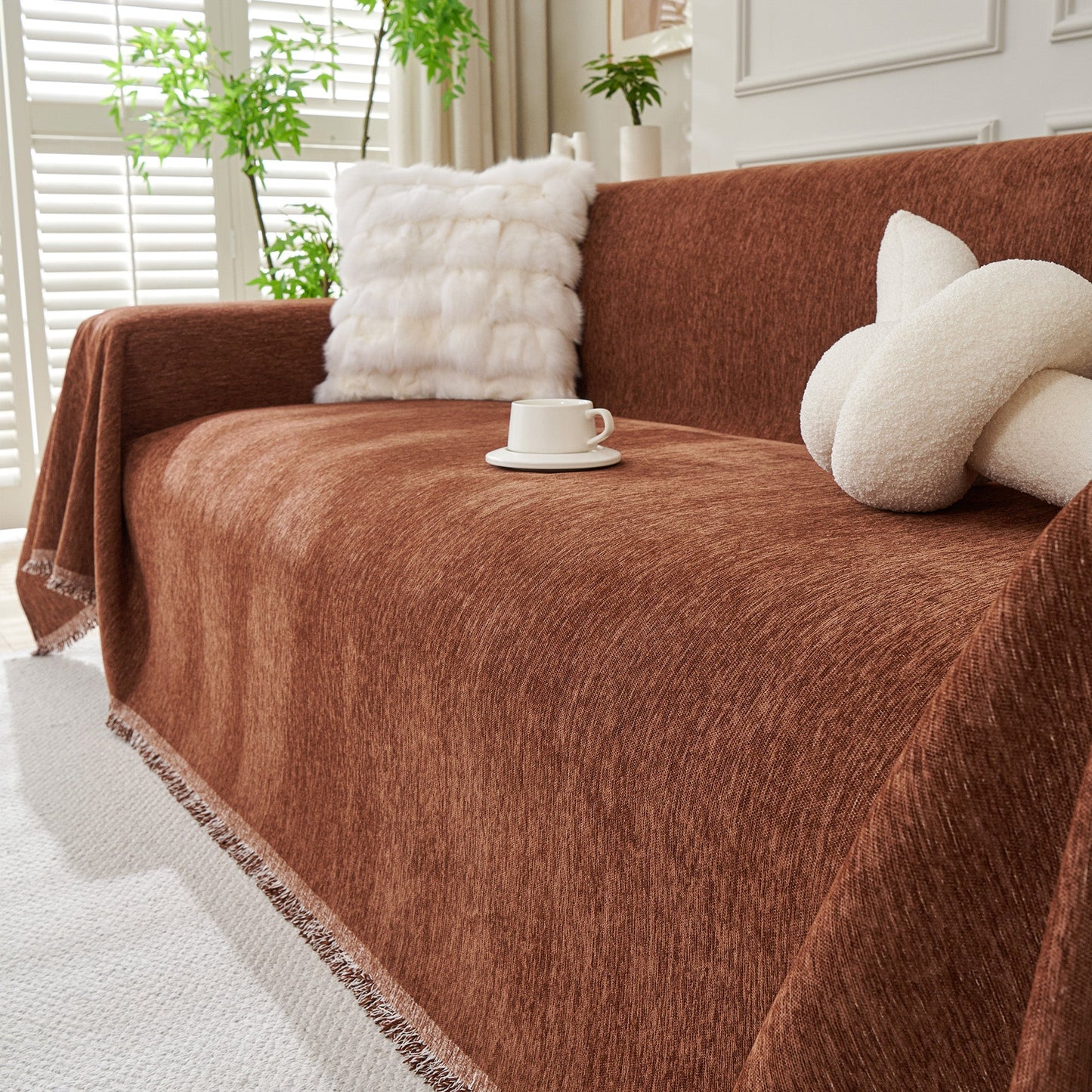 Fringed Woven Sofa Cover Throw