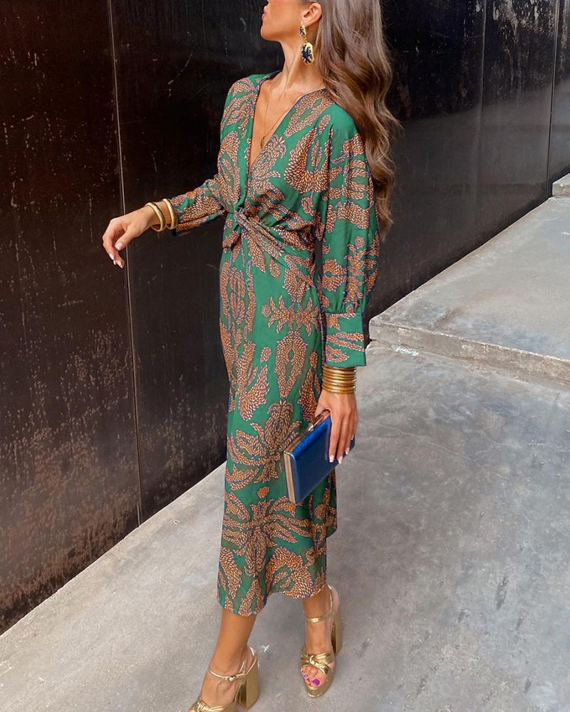 Gabrielle Twist-Front Printed Midi Dress