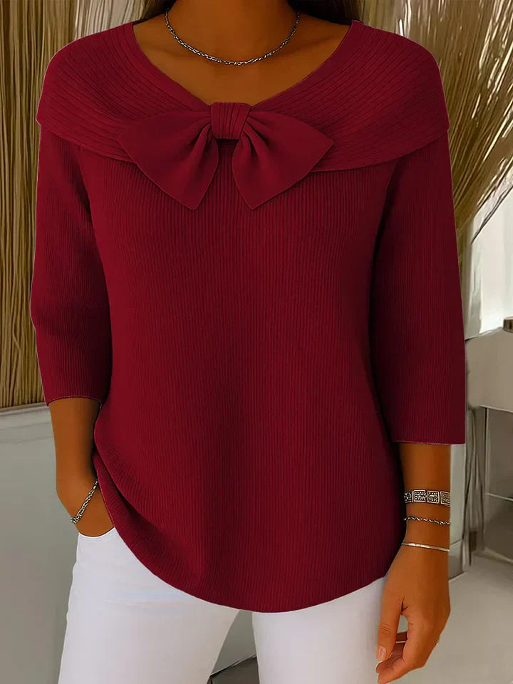 Ghislaine Bow-Detail Ribbed Knit Top