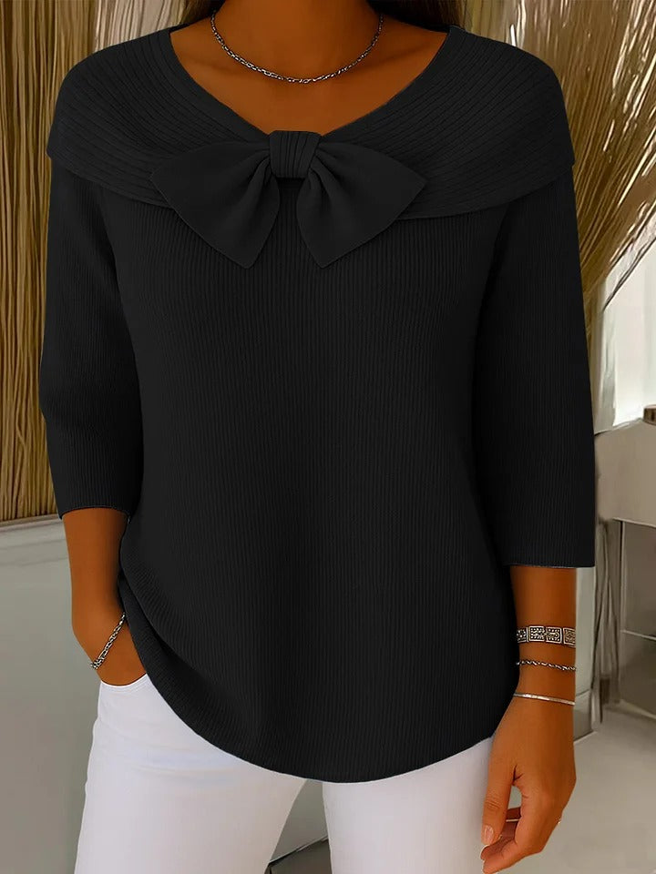 Ghislaine Bow-Detail Ribbed Knit Top