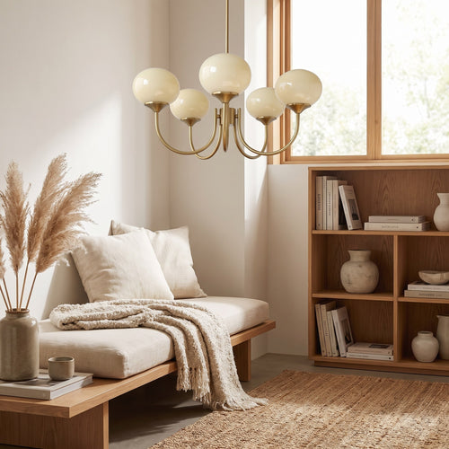 Glass Globe Brass-Finish Chandelier