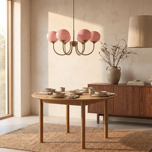Glass Globe Brass-Finish Chandelier