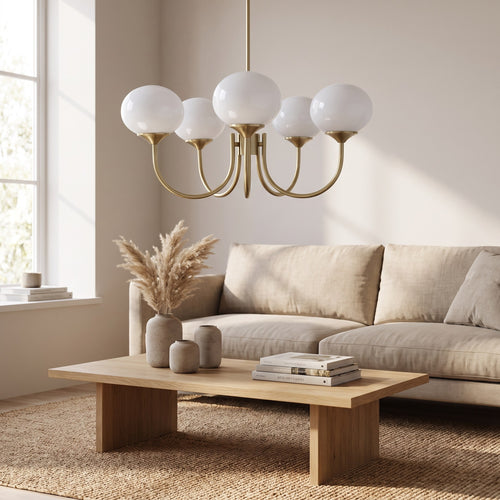Glass Globe Brass-Finish Chandelier