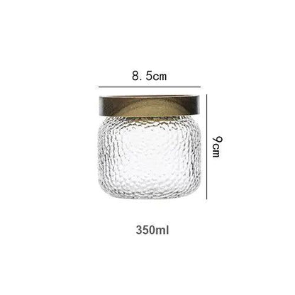 Hammered Glass Storage Jar with Wooden Lid - Transparent