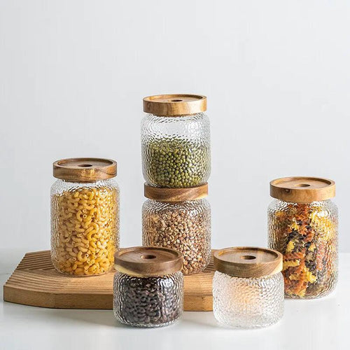 Hammered Glass Storage Jar with Wooden Lid