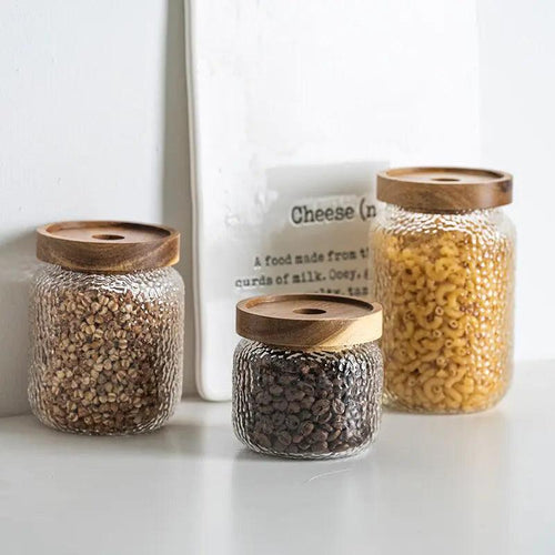 Hammered Glass Storage Jar with Wooden Lid