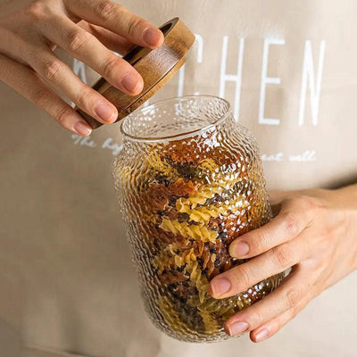 Hammered Glass Storage Jar with Wooden Lid