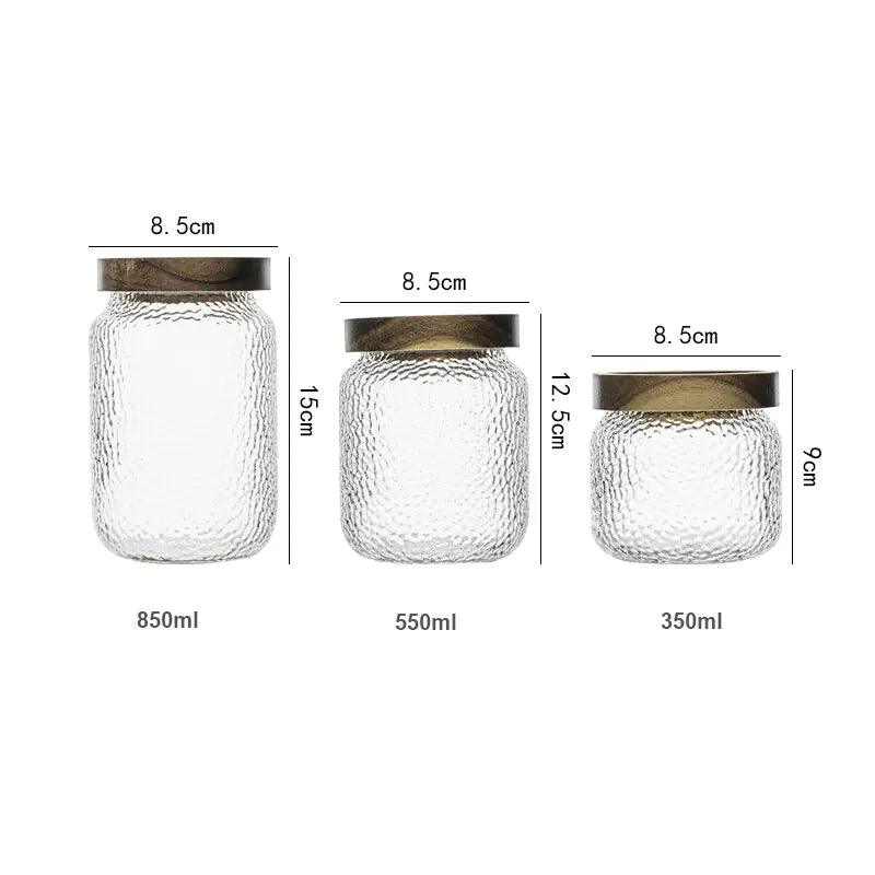 Hammered Glass Storage Jar with Wooden Lid