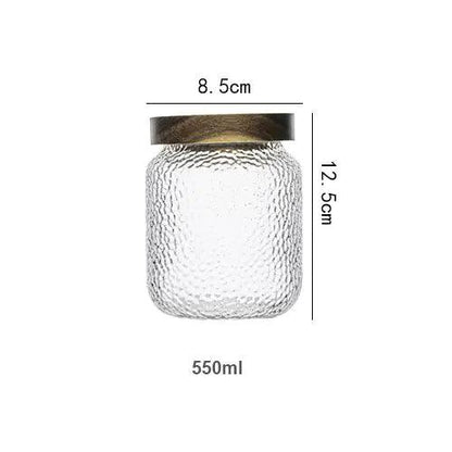 Hammered Glass Storage Jar with Wooden Lid - Transparent