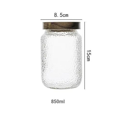 Hammered Glass Storage Jar with Wooden Lid - Transparent