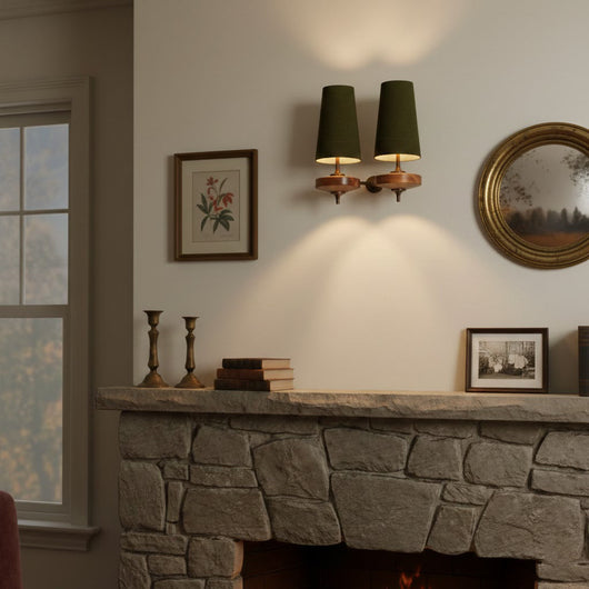 Hardwired Walnut Wall Sconce - Green / 2 heads