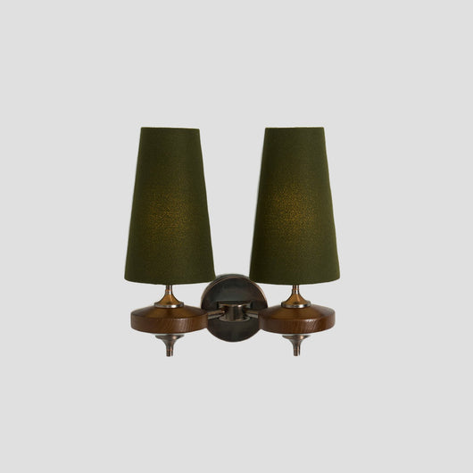 Hardwired Walnut Wall Sconce - Green / 2 heads
