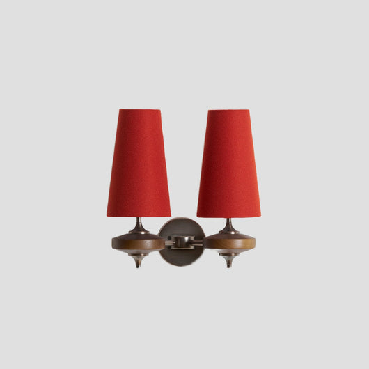 Hardwired Walnut Wall Sconce - Red